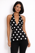 Top dos nu à pois noir & blanc